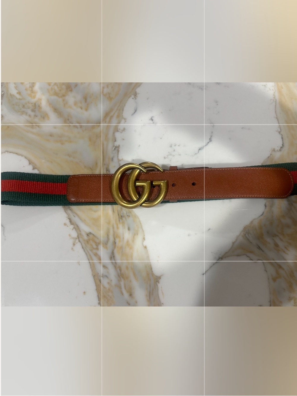 Gucci Brown Leather Belt with Green and Red Web Stripe & Gold Double G Buckle